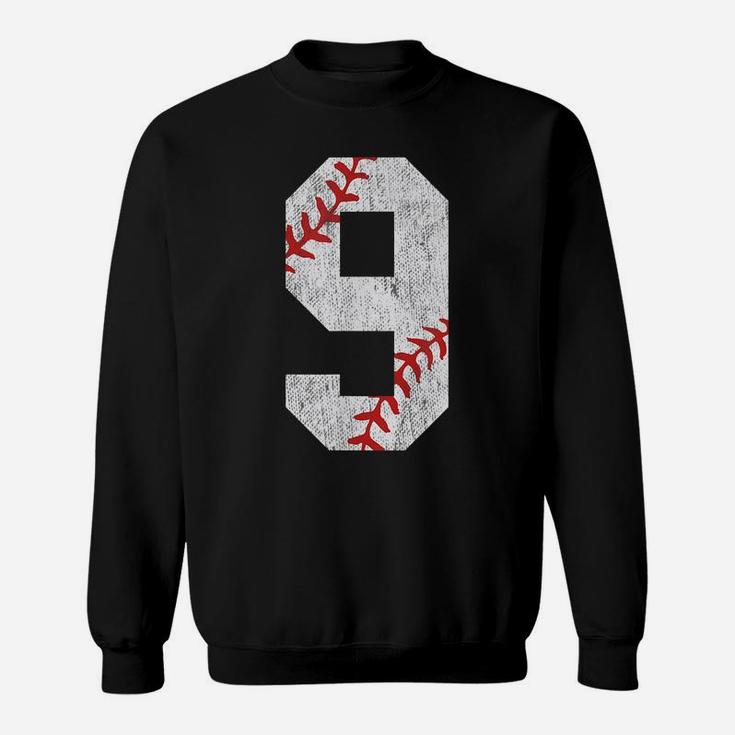 Number 9 Vintage 9Th Birthday Baseball Lover 9 Years Old Sweatshirt
