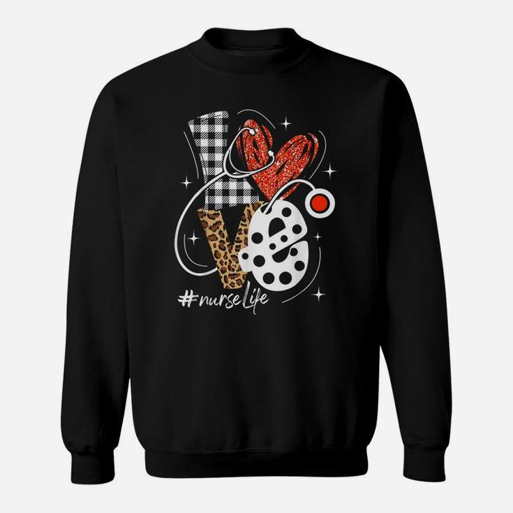 Nurse Life Rn Lpn Cna Healthcare Cheetah Heart Leopard Funny Sweatshirt
