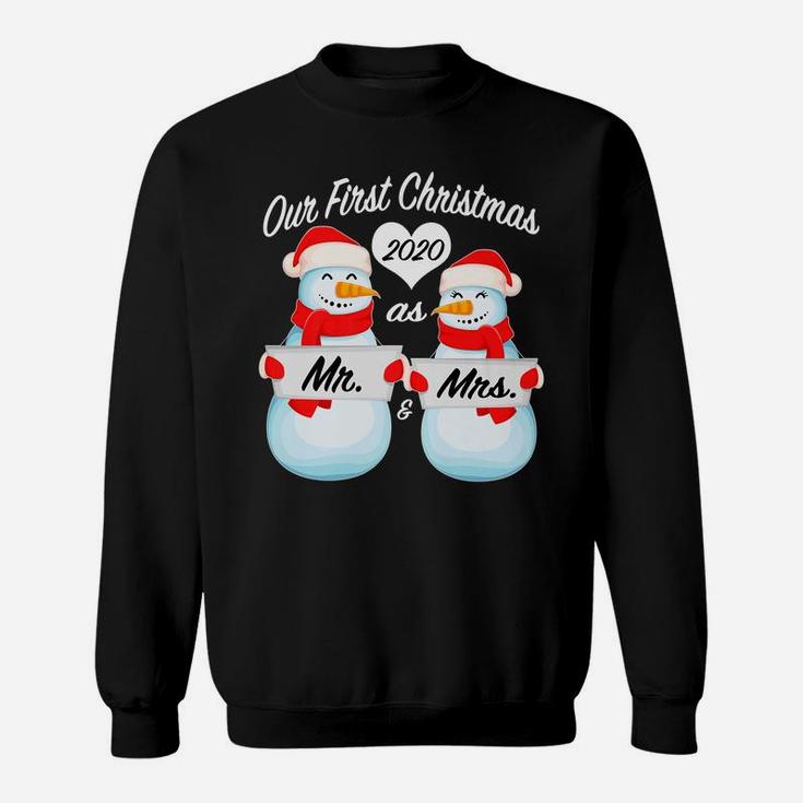 Our First Christmas As Mr And Mrs Matching Pj Snowman Couple Sweatshirt