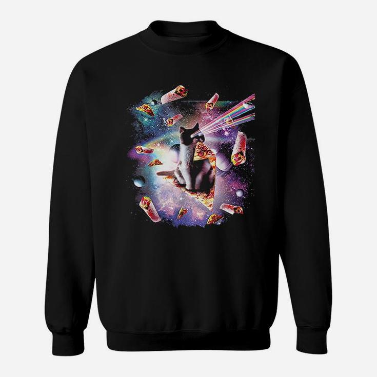 Outer Space Pizza Cat Rainbow Laser Sweatshirt