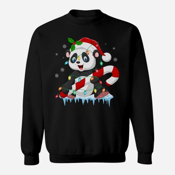 Panda In Santa Hat Xmas Tree Lights Ugly Christmas Pajamas Sweatshirt Sweatshirt