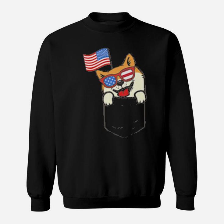 Patriot Pocket Shiba Inu Cute Usa Flag 4Th Of July Dog Lover Sweatshirt