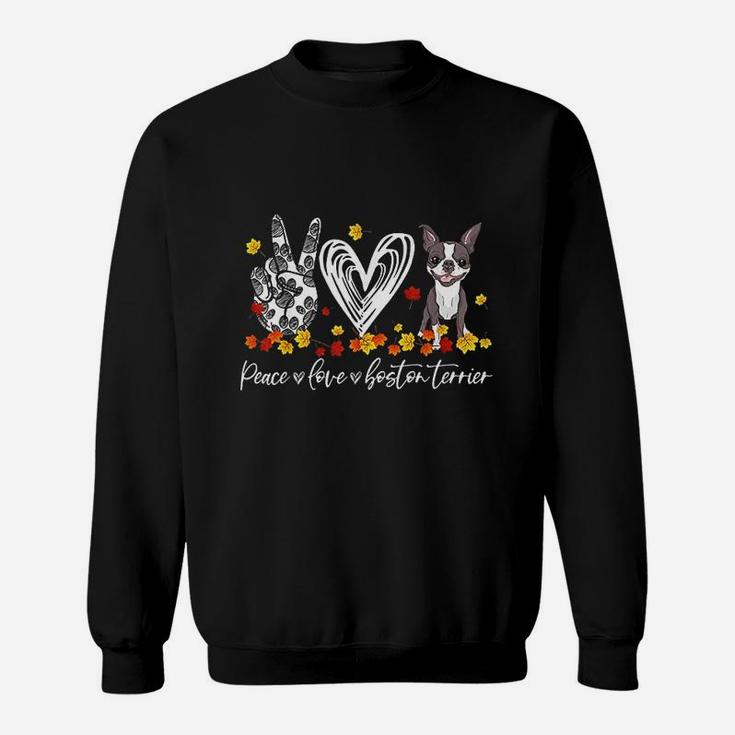 Peace Loves Boston Terrier Autumn Leaves Thanksgiving Gifts Sweatshirt