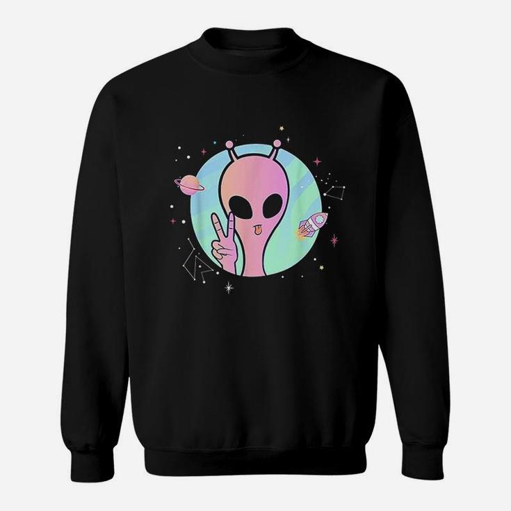Peace Sign Hand Planet Stars Ufo Cool Trippy Gift Pink Alien Sweatshirt