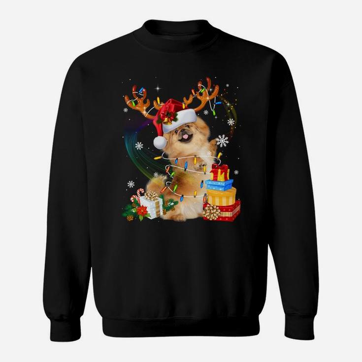 Pekingese Reindeer Christmas Lights Funny Dog Xmas Gift Sweatshirt