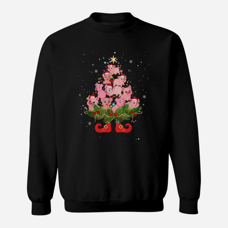 Pigs Christmas Tree Lights Funny Santa Hat Lover Sweatshirt