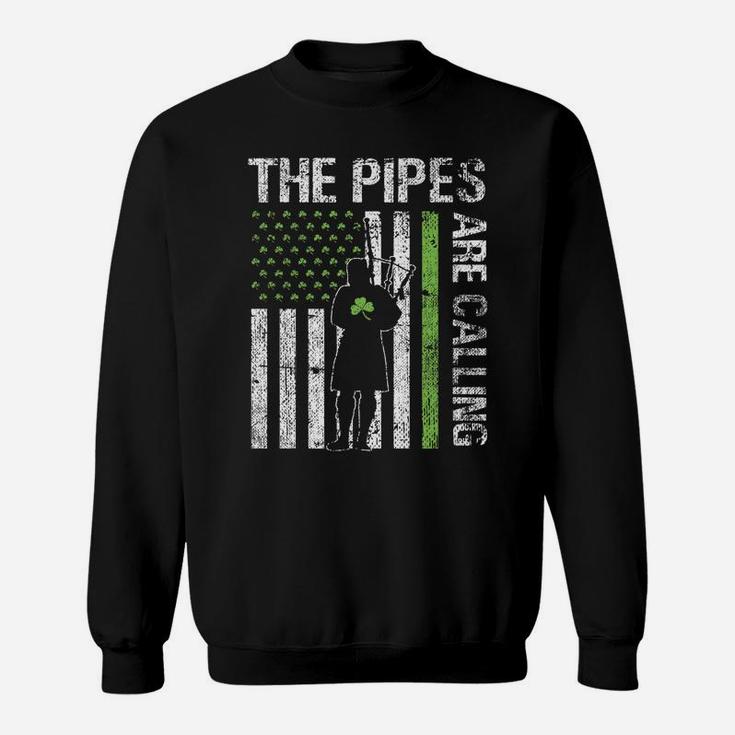 Pipes Are Calling Patricks Day Irish Bagpipe America Flag Sweatshirt