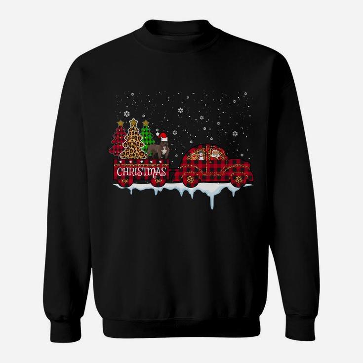 Pit Bull Dog Christmas Red Plaid Truck Santa Xmas Tree Gift Sweatshirt Sweatshirt