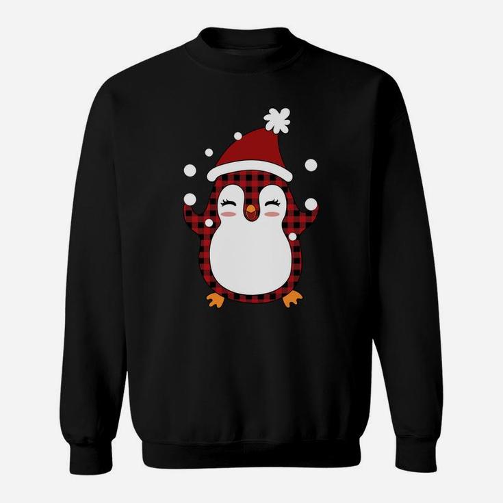 Plaid Penguin Santa Hat - Funny Penguin Christmas Sweatshirt Sweatshirt