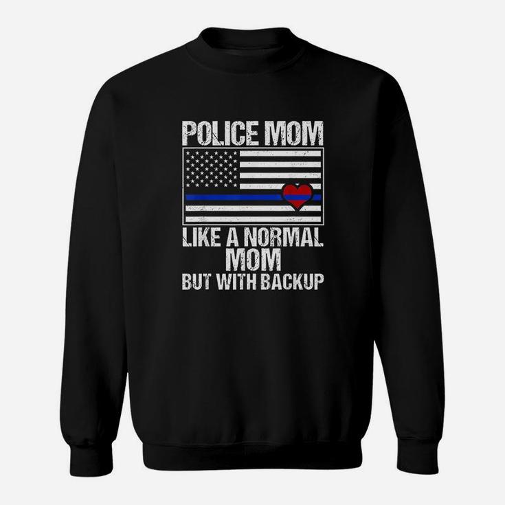 Police Mom Blue Line Flag Heart Sweatshirt