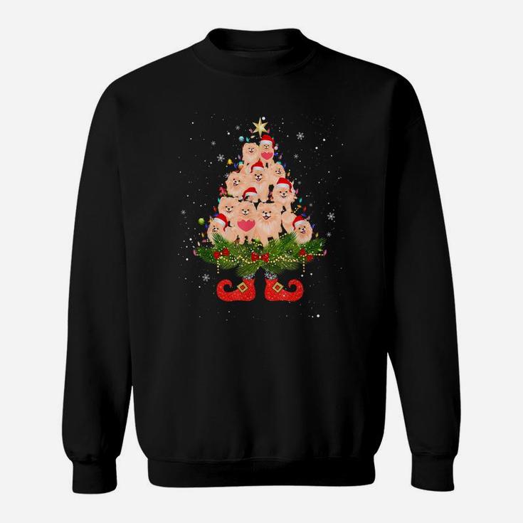 Pomeranian Christmas Tree Lights Funny Santa Hat Dog Lover Sweatshirt