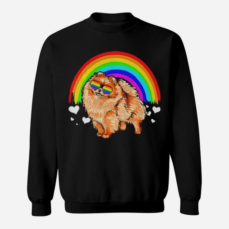 Pomeranian Rainbow Sunglasses Gay Pride Lgbt  Gifts Sweatshirt