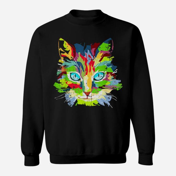 Pop Art Cat Distressed Style Sweatshirt