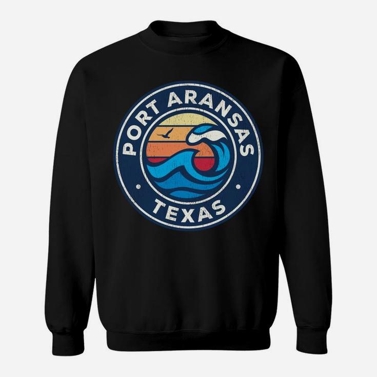 Port Aransas Texas Tx Vintage Nautical Waves Design Sweatshirt