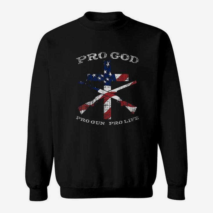 Pro God Life Cross American Flag Patriotic Support Gift Sweatshirt