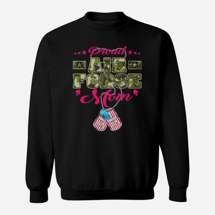 Proud Air Force Mom - Camo Us Flag Dog Tags Military Mother Sweatshirt