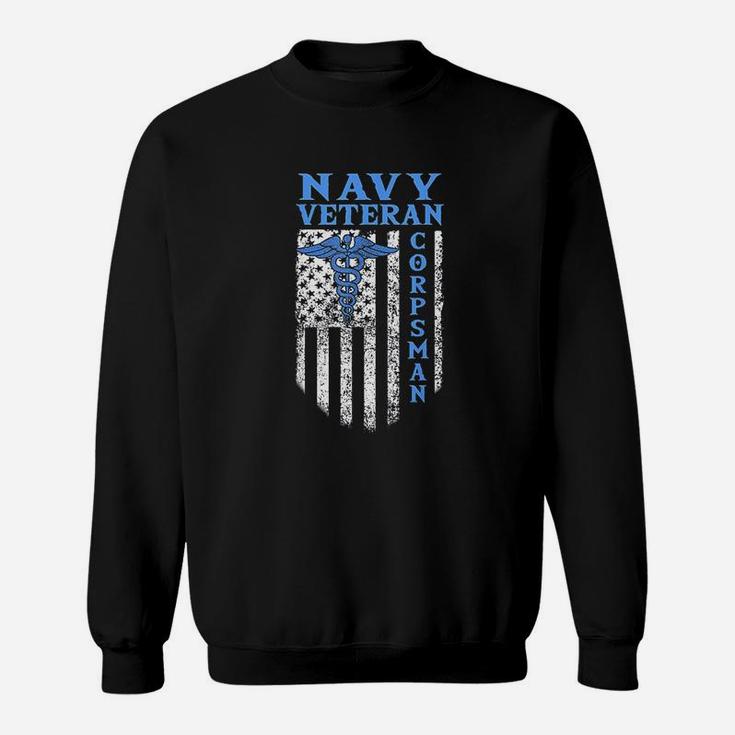 Proud Navy Corpsman  Usa Flag Vintage Veteran Sweatshirt