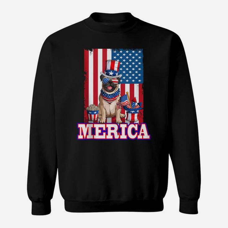 Pug Dad Mom 4Th Of July American Flag Merica Dog Sweatshirt