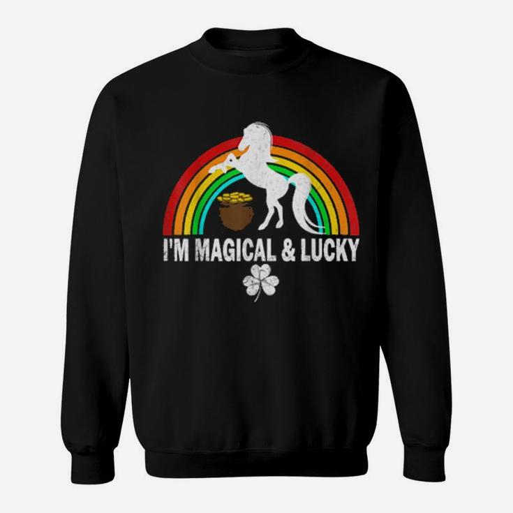 Rainbow I'm Magical And Lucky Irish Unicorn Shamrock Sweatshirt