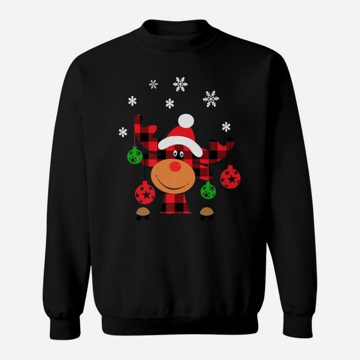 Red Buffalo Check Plaid Reindeer With Christmas Ornaments Sweatshirt