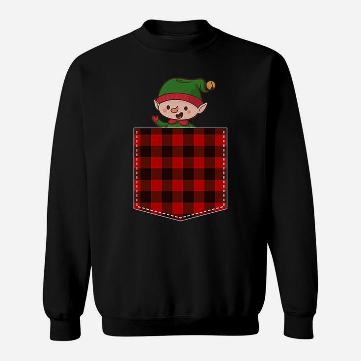 Red Plaid Elf In Pocket Buffalo Family Pajama Christmas Sweatshirt