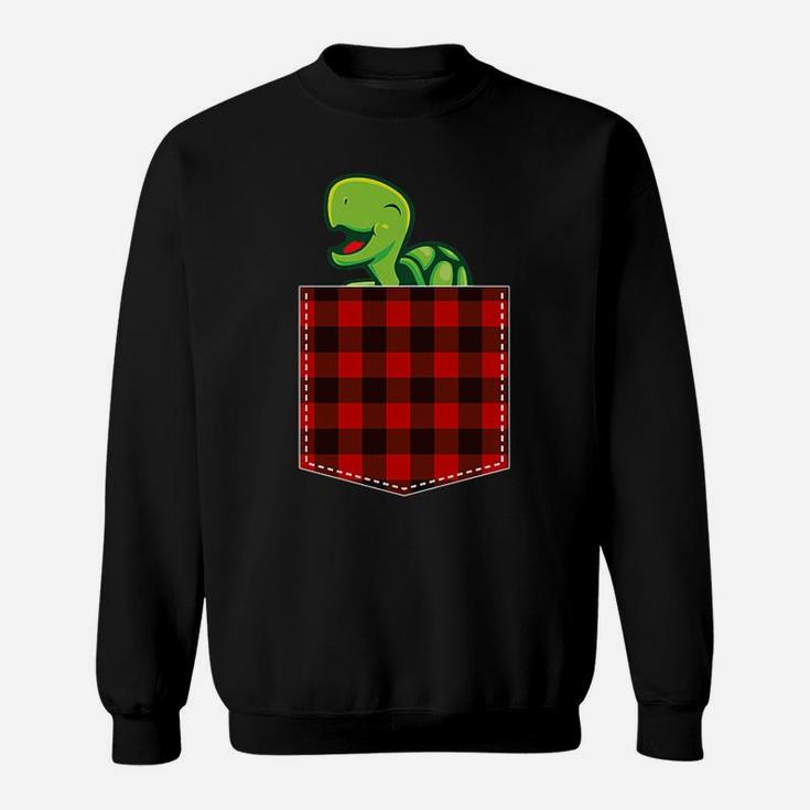 Red Plaid Turtle In Pocket Buffalo Family Pajama Christmas Sweatshirt