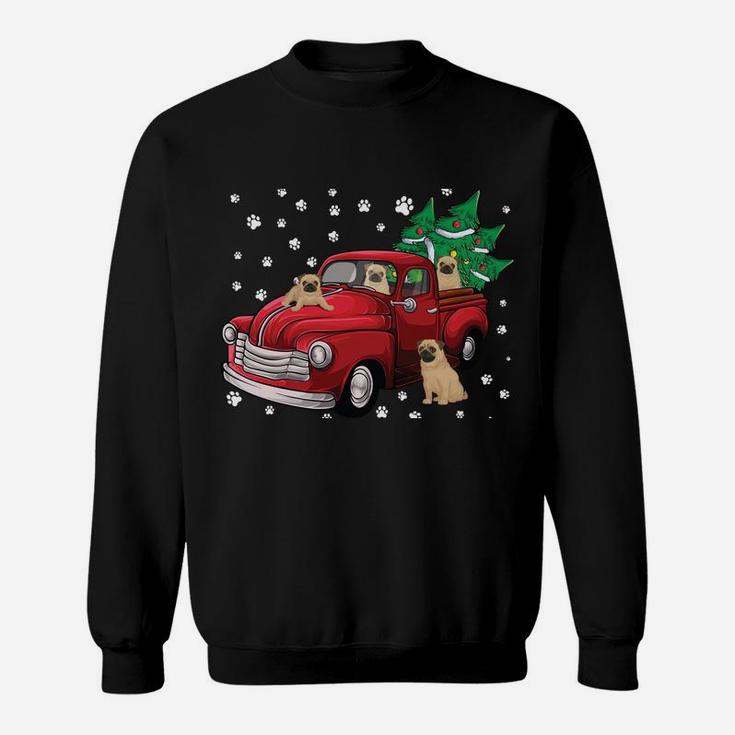 Red Truck Merry Christmas Tree Pug Dog Christmas Sweatshirt