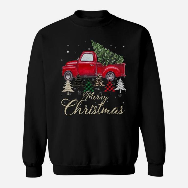 Red Truck With Buffalo Plaid And Leopard Christmas Tree Sweatshirt