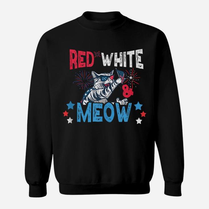 Red White & Meow Shirt Funny Cat Celebrating 4Th Of July Sweatshirt