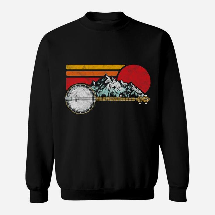 Retro Banjo Mountains & Sun Sketch Surf Style 80'S Graphic Sweatshirt