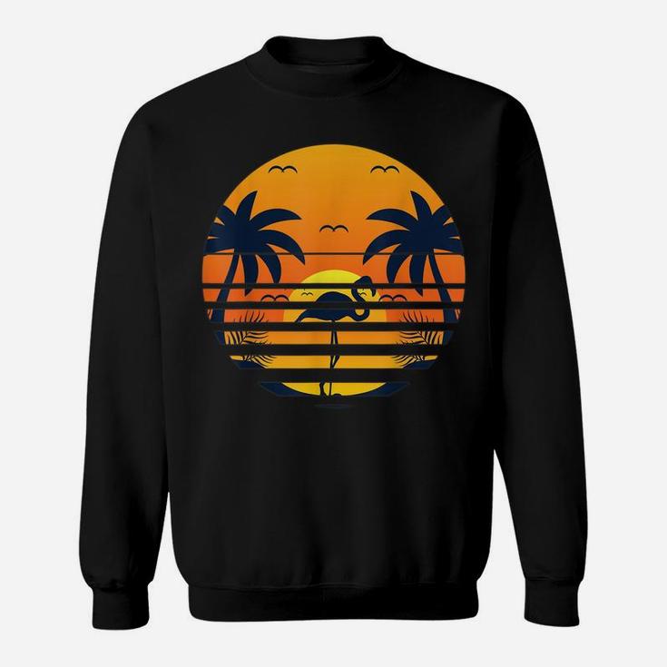 Retro Beach Sunset Palm Trees Flamingo Tropical Summer Sweatshirt