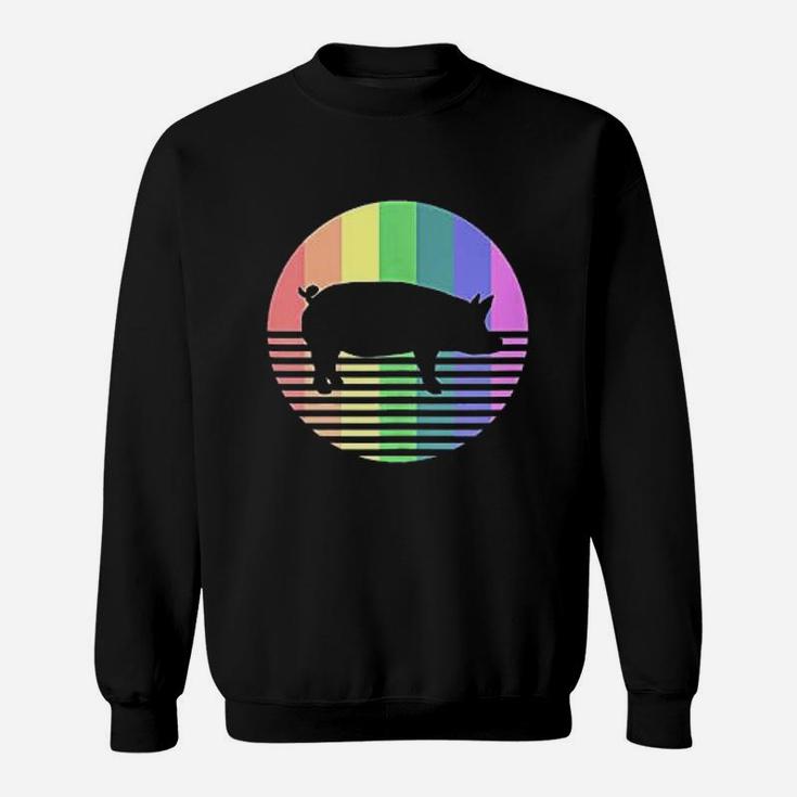 Retro Pig Rainbow Pig Farm Animal Sweatshirt
