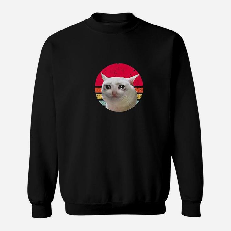 Retro Vintage Sad Crying Cat Dank Meme Sauce Trending Funny Sweatshirt