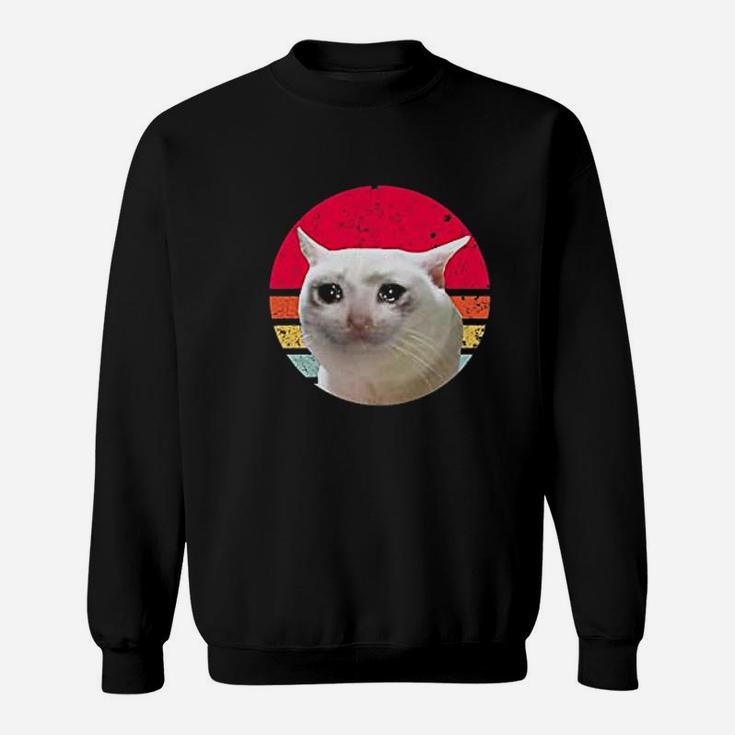 Retro Vintage Sad Crying Cat Dank Meme Sauce Trending Sweatshirt