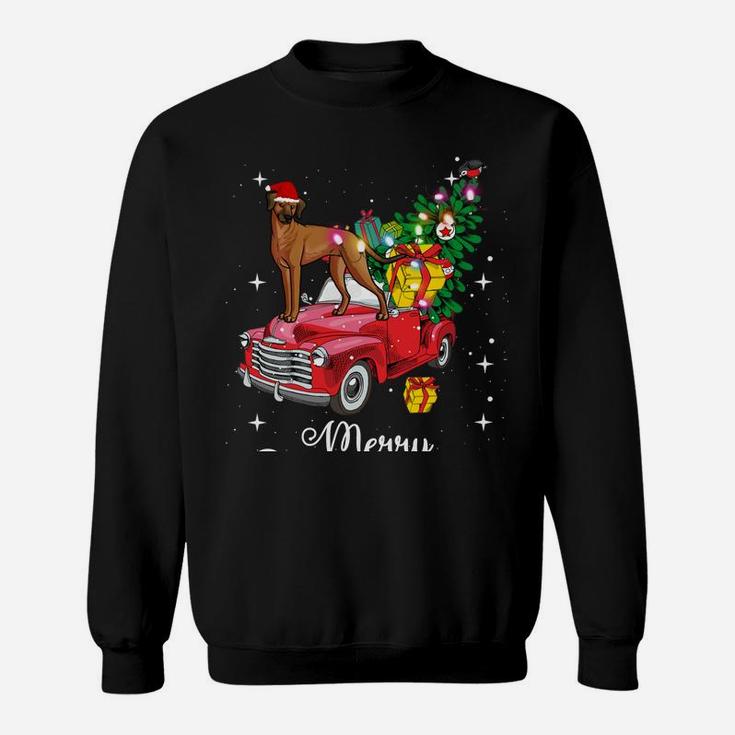 Rhodesian Ridgeback Ride Red Truck Christmas Funny Dog Sweatshirt Sweatshirt