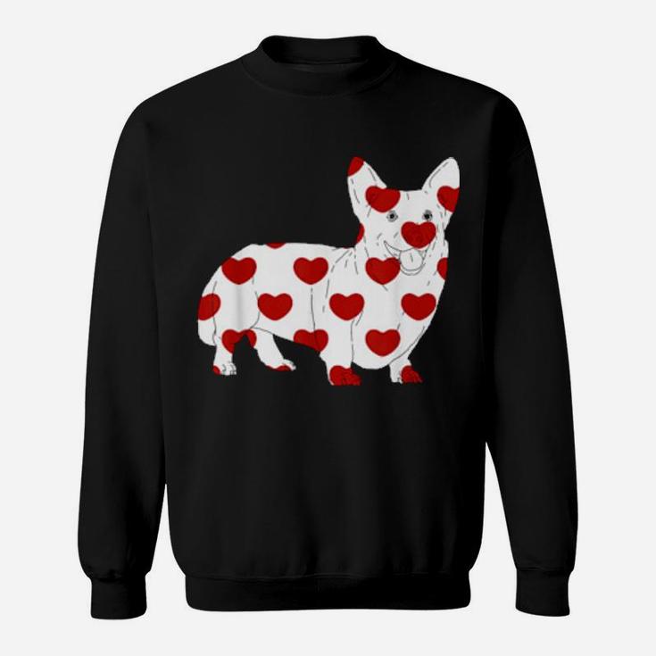 Romantic Corgi Dog With Red Hearts Print Valentines Day Sweatshirt