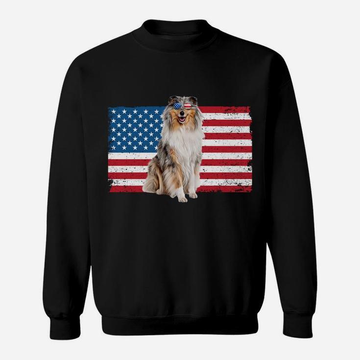 Rough Collie Dad American Flag Collie Dog Lover Owner Funny Sweatshirt Sweatshirt