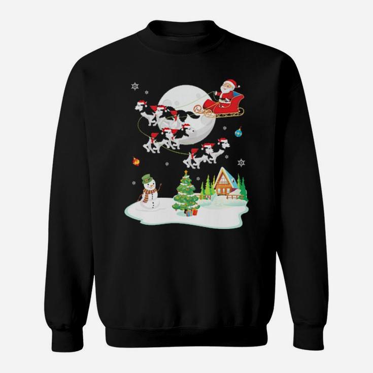 Santa Claus And Husky Dogs Snowman Dancing Noel Sweatshirt