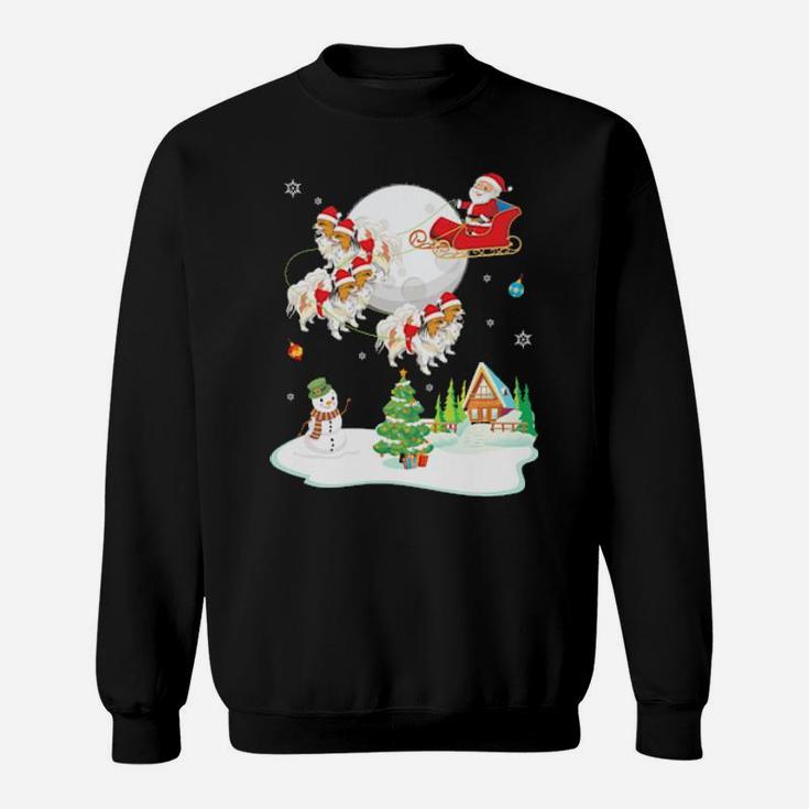 Santa Claus And Papillon Dogs Snowman Dance Noel  Snow Sweatshirt