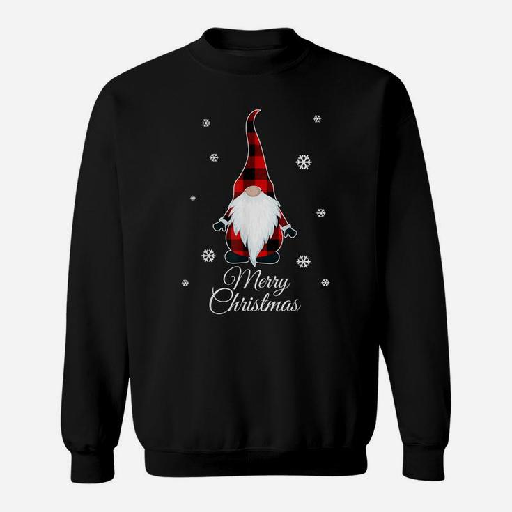 Santa Claus Garden Gnome Merry Christmas Buffalo Plaid Sweatshirt