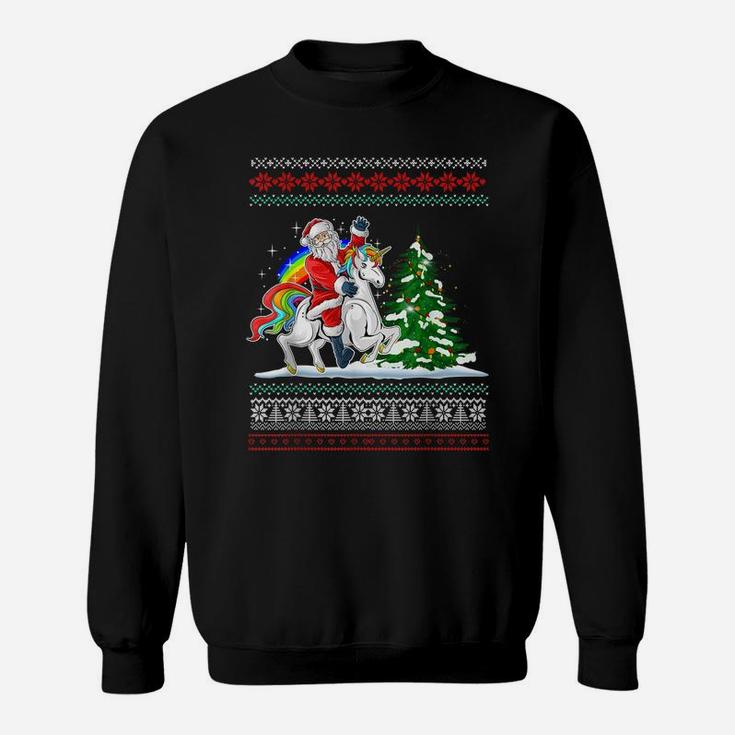 Santa Claus Riding On A Unicorn Ugly Christmas Funny Sweatshirt