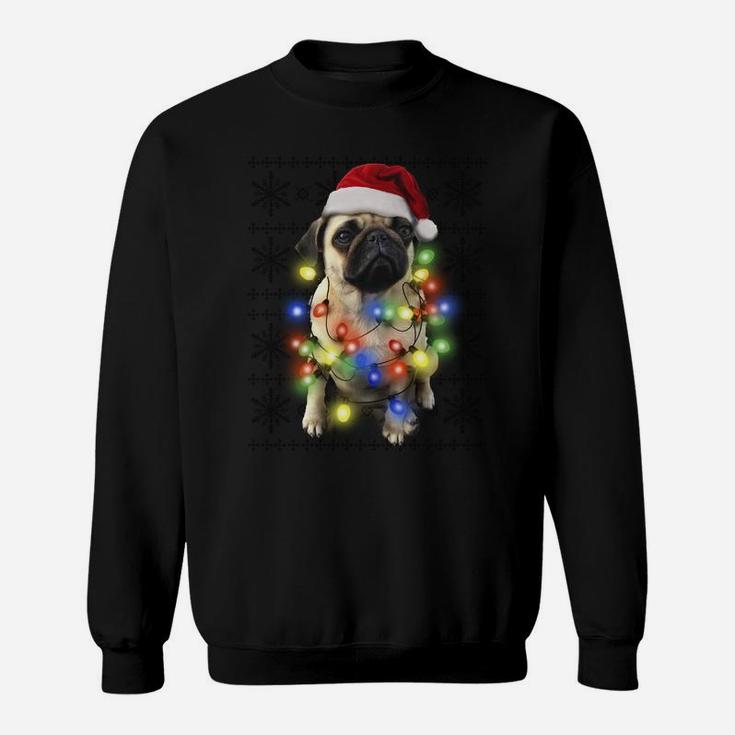 Santa Pug Wrapped In Christmas Light Sweatshirt Sweatshirt