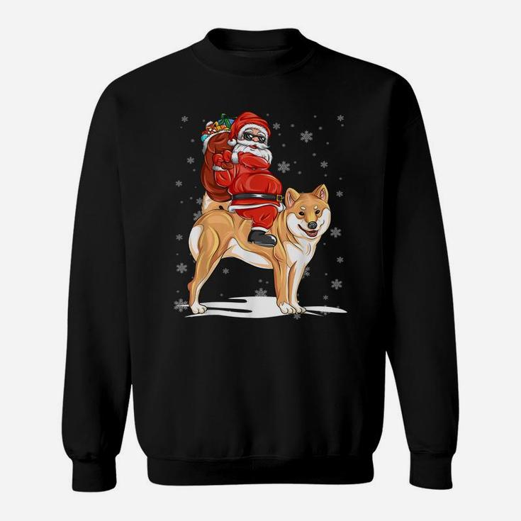Santa Riding Shiba Inu Dog With Hat Claus Christmas Shiba In Sweatshirt