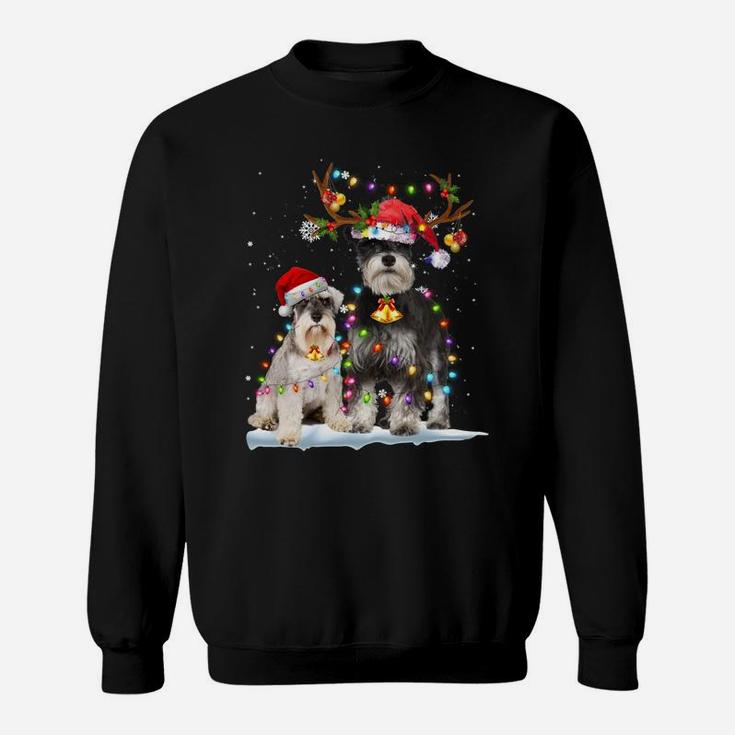 Schnauzer Reindeer Santa Hat Xmas Lights Christmas Xmas Dog Sweatshirt Sweatshirt