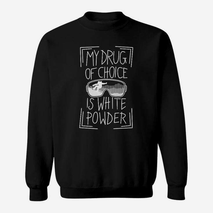 Schwarzes Sweatshirt White Powder Motiv, Lustiges Ski-Thema Sweatshirt