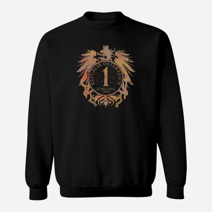 Schwarzes Vintage Wappen Sweatshirt mit Löwenmotiv, Retro Design Tee