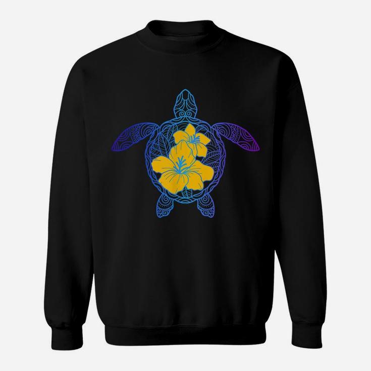 Sea Turtle Tribal Print Hibiscus Flower Tropical Hawaiian Sweatshirt