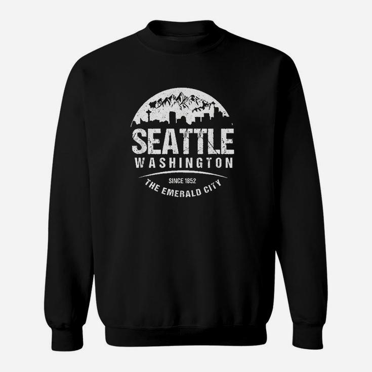 Seattle Washington City Skyline Grunge Art Retro Souvenir Sweatshirt