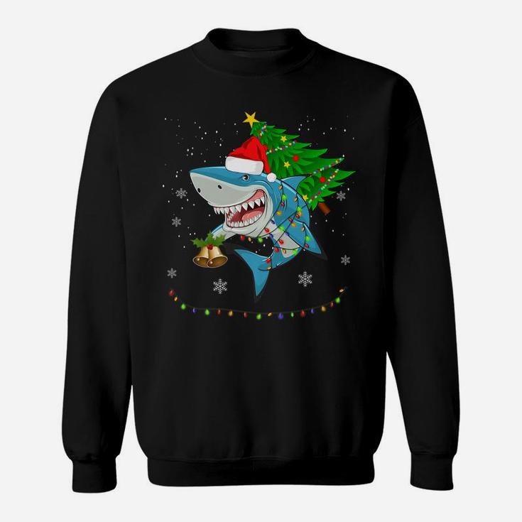 Shark Santa Tree Hat In Snow Merry Christmas Decoration Sweatshirt