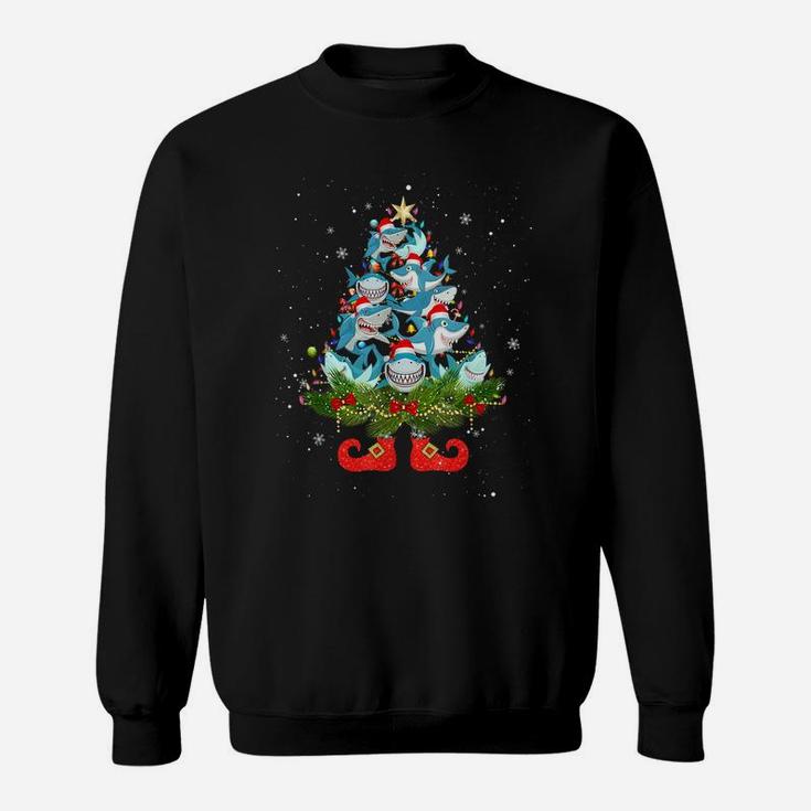 Sharks Christmas Tree Lights Funny Santa Hat Lover Sweatshirt